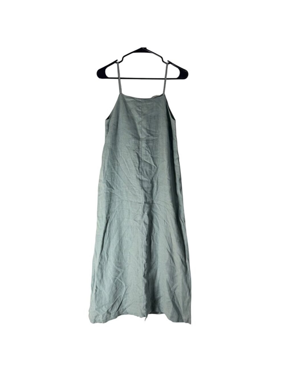 Beaumont Organic Sage Green Linen Button Back Sleeveless Midi Dress Womens XS